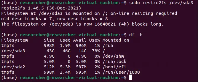 افزایش سایر دیسک linux اوبونتو